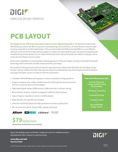 Services de conception sans fil : Page de couverture de la fiche technique sur la disposition des circuits imprimés