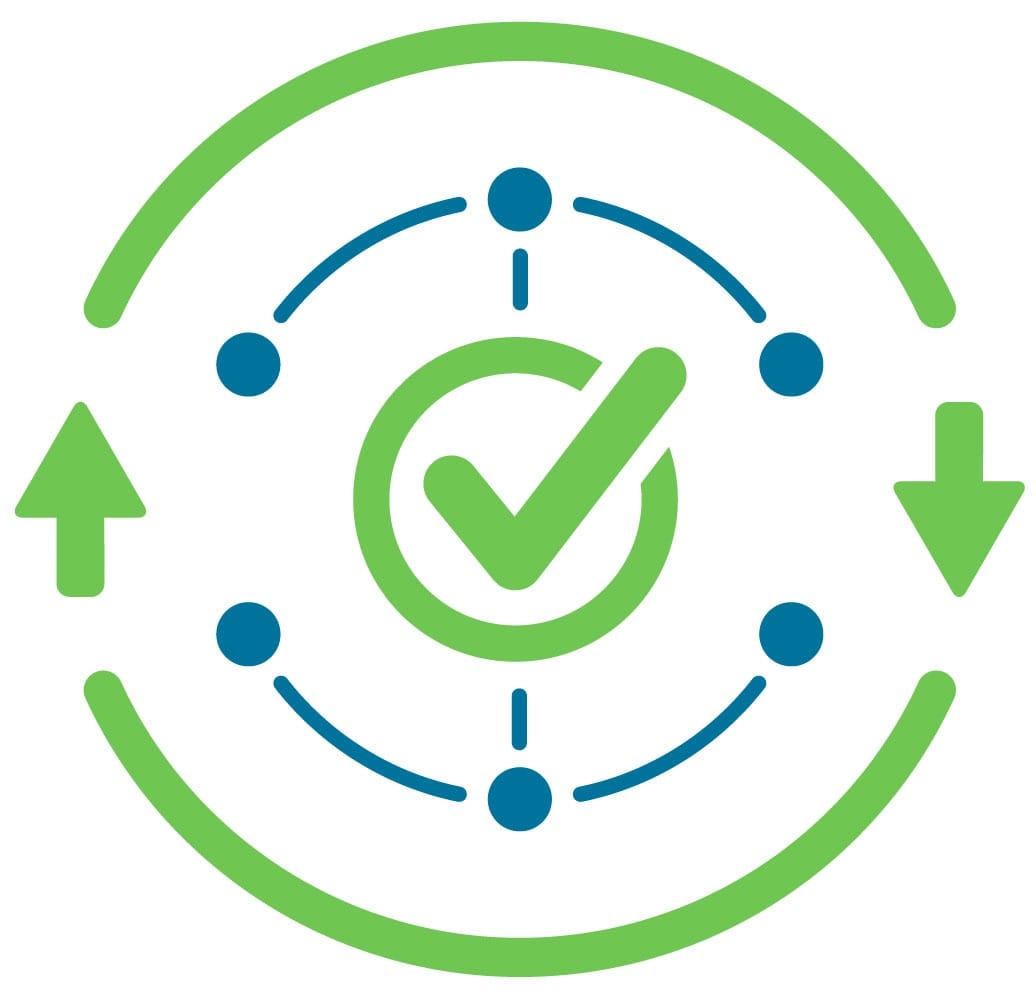 Flèches circulaires avec coche indiquant un flux de données sécurisé