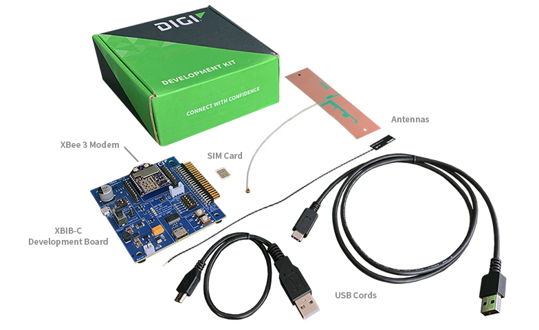 XBIB-C Development Board, Antennas, SIM Card, XBee 3 modem, USB cords