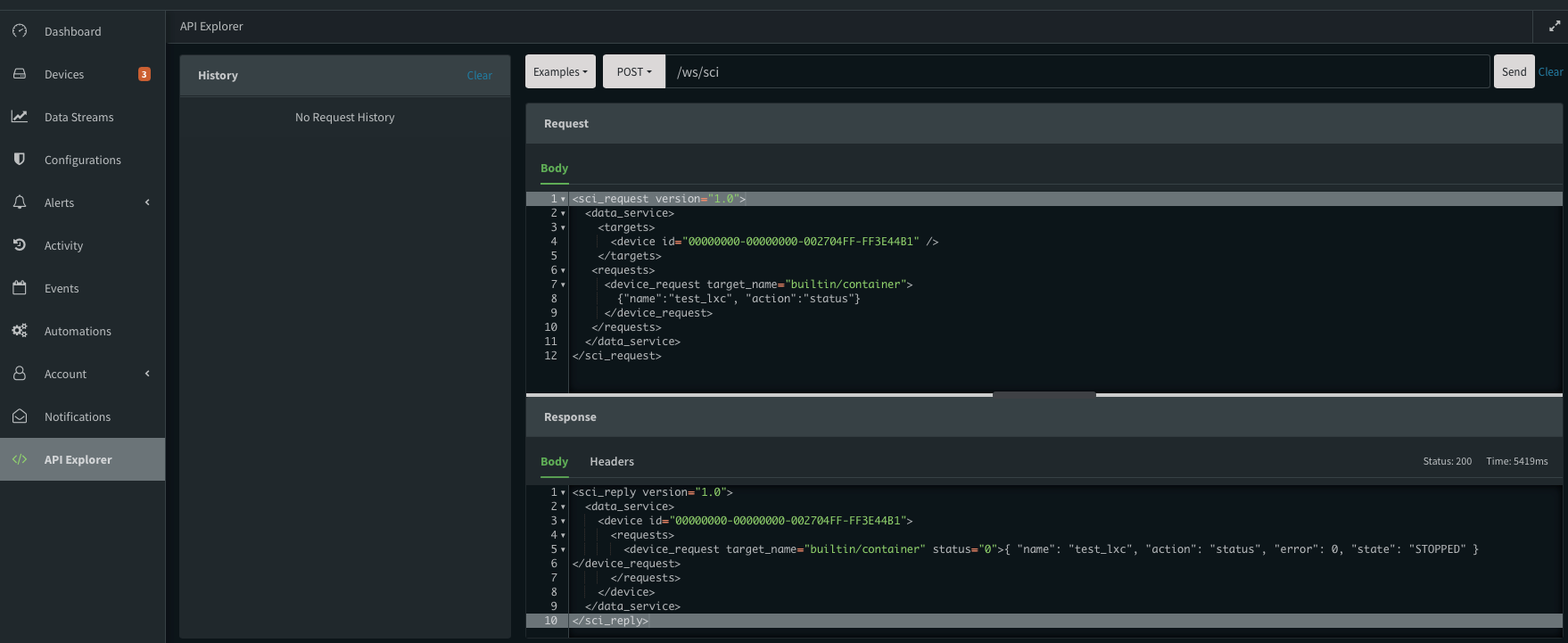 Digi containers dans le tableau de bord Digi Remote Manager