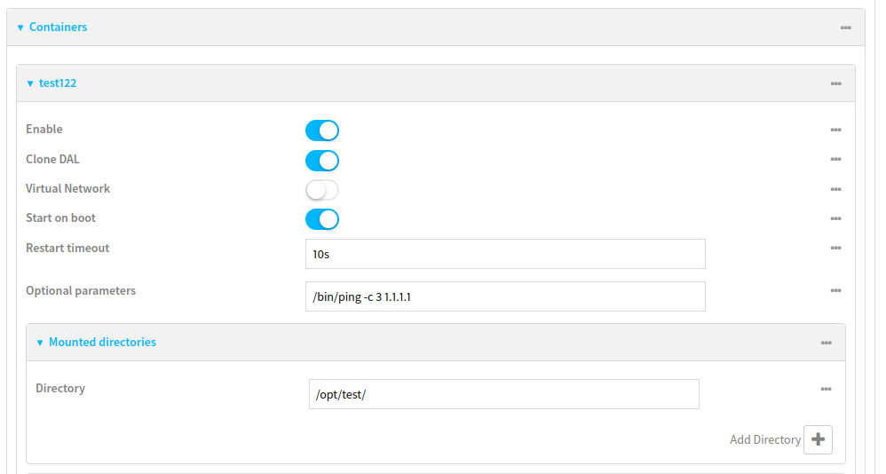 Digi Containers interface web