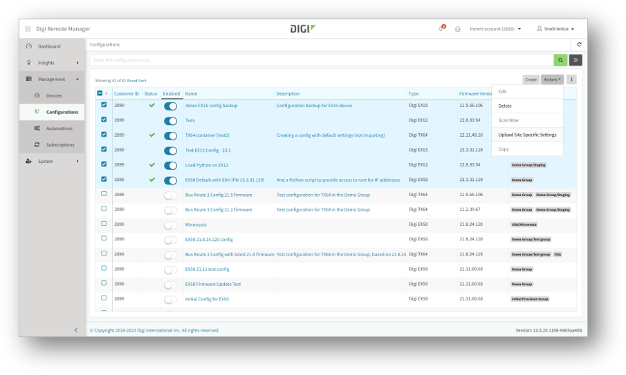 Mises à jour de la configuration en Digi Remote Manager