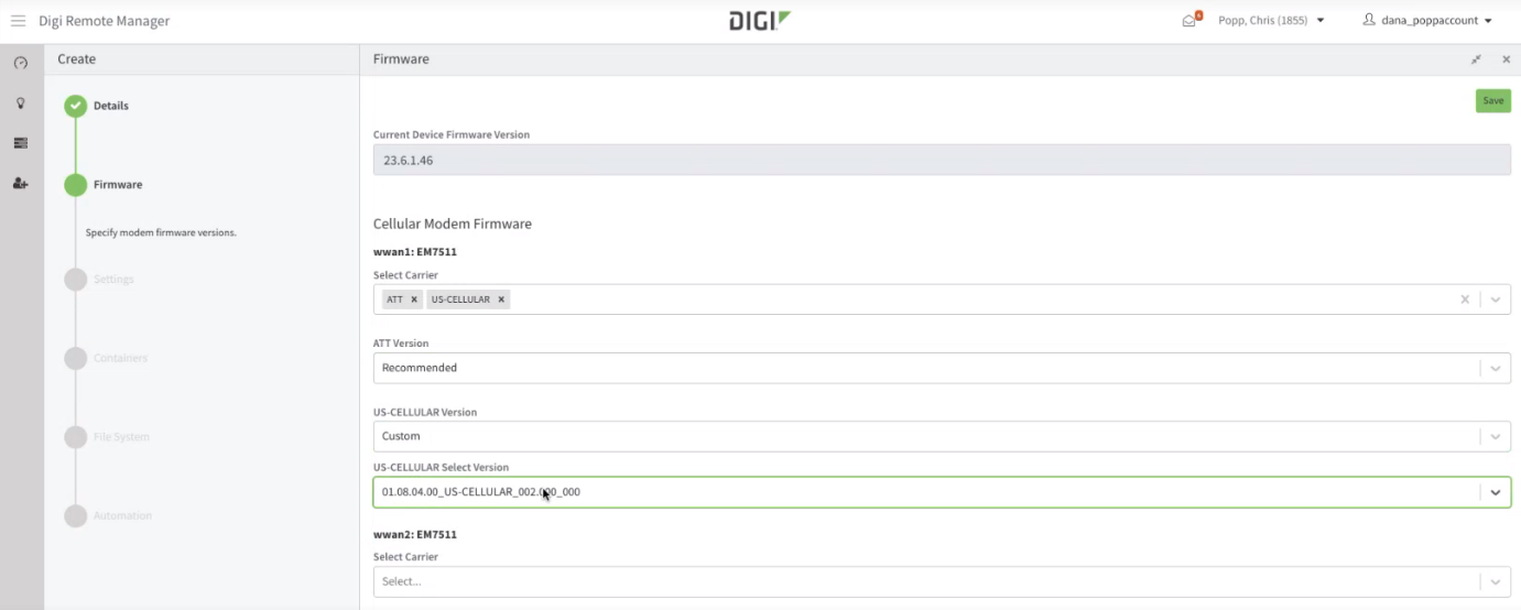 Firmware actuel en Digi Remote Manager