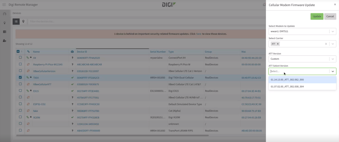 Mises à jour du micrologiciel en Digi Remote Manager