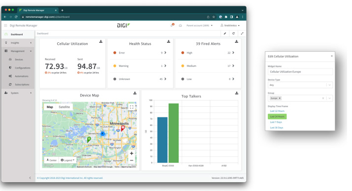 Tableau de bord de personnalisation en Digi Remote Manager