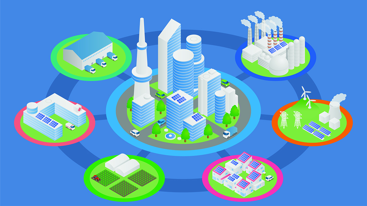 Infographie isométrique sur la ville intelligente