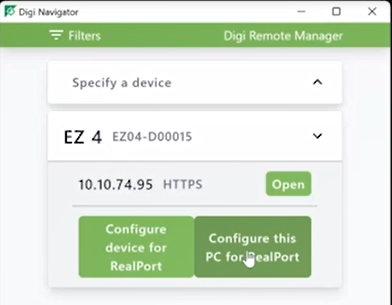 Configure this PC for RealPort