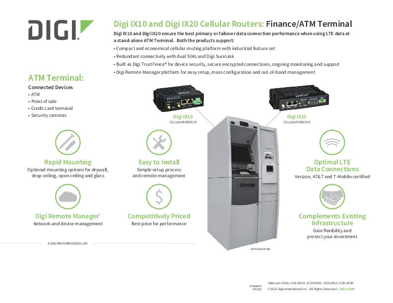 Routeurs cellulaires Digi IX10 et Digi IX20 : Terminal Finance/ATM