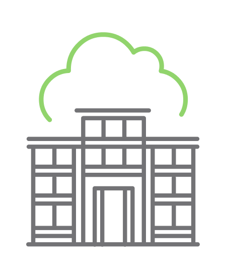 Bâtiment connecté au cloud représentant une infrastructure sur site.