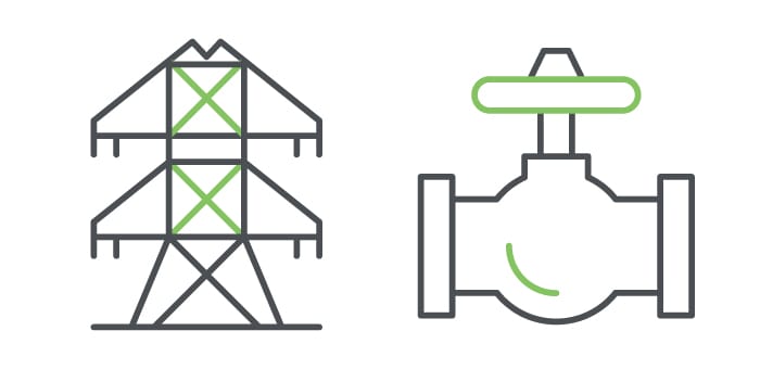 Pylône de transport d'électricité et commande de vannes industrielles