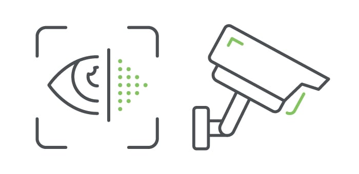 Icône de reconnaissance biométrique par scan de l'œil et caméra de sécurité